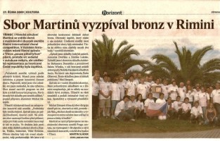 Sbor Martinů vyzpíval bronz v Rimini