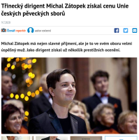 Třinecký dirigent Michal Zátopek získal cenu Unie českých pěveckých sborů