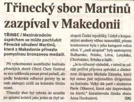 Třinecký sbor Martinů zazpíval v Makedonii
